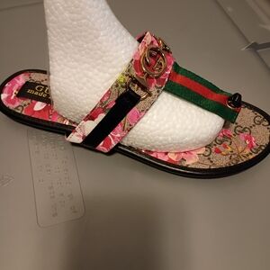 Gucci Floral Slide Sandals with Logo